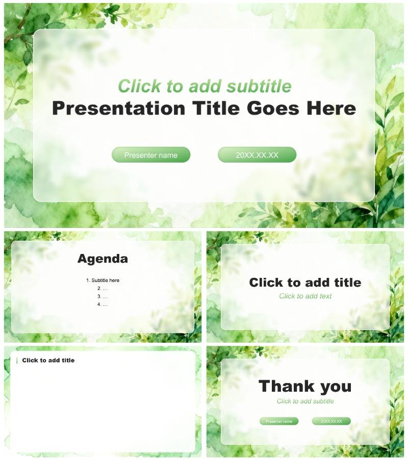 绿色小清新风试用期转正述职汇报PPT主题模板