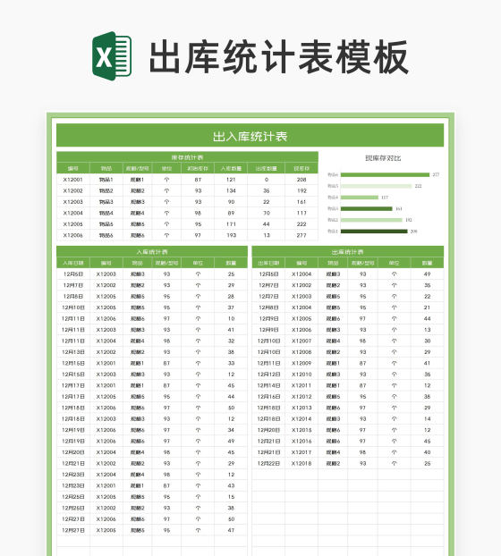 绿色物品出入库信息统计表Excel模板