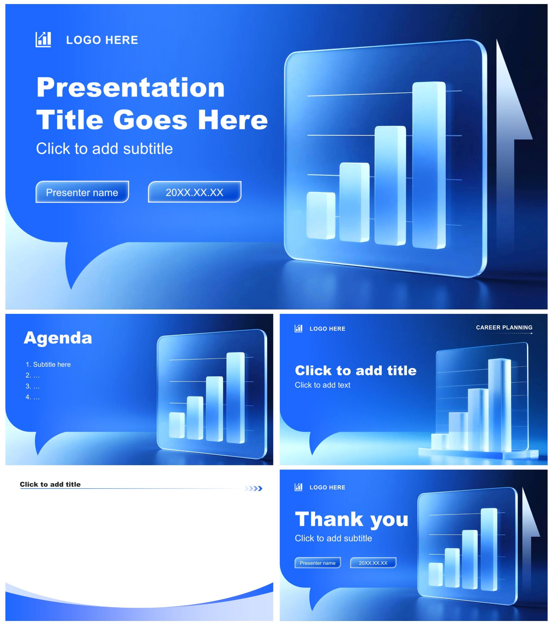 蓝色3D简约风大学生职业规划竞赛PPT主题模板