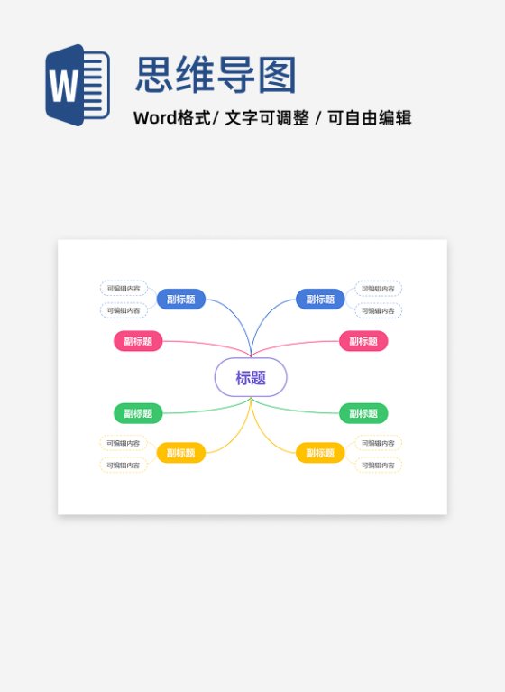 思维导图-彩色通用双向圆形思维导图word模板