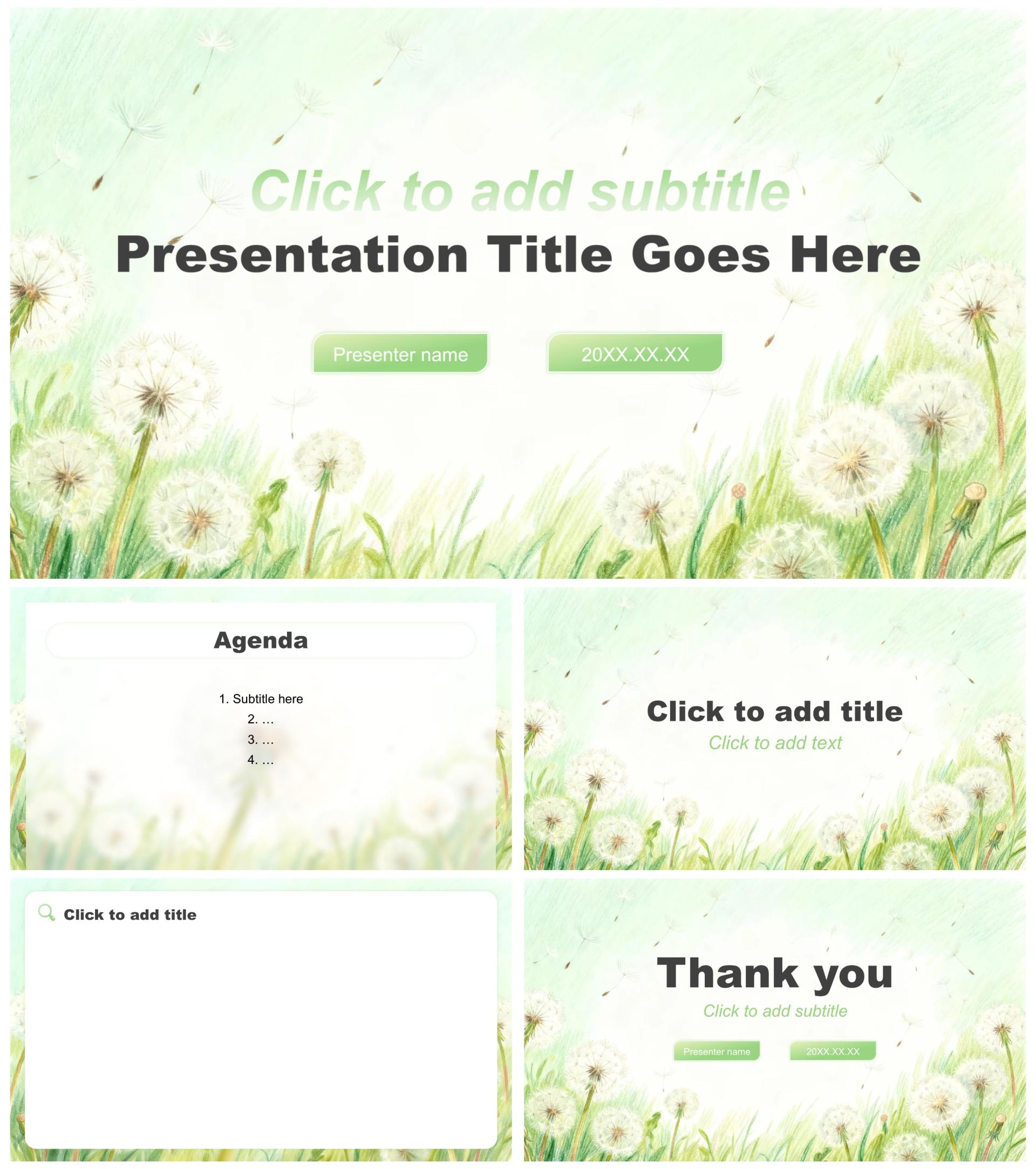 绿色小清新风职业生涯规划汇报通用PPT主题模板