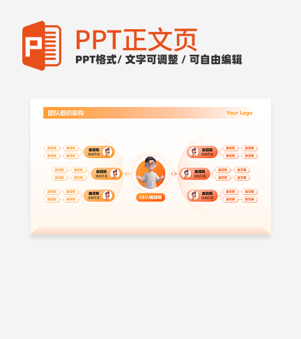 橙色渐变团队组织架构正文页PPT单页