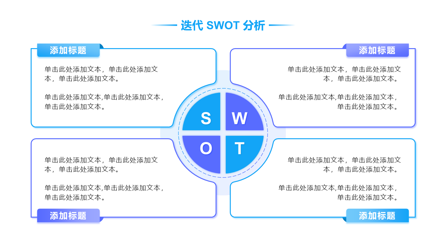 蓝紫色简约风4项矩阵SWOTPPT单页
