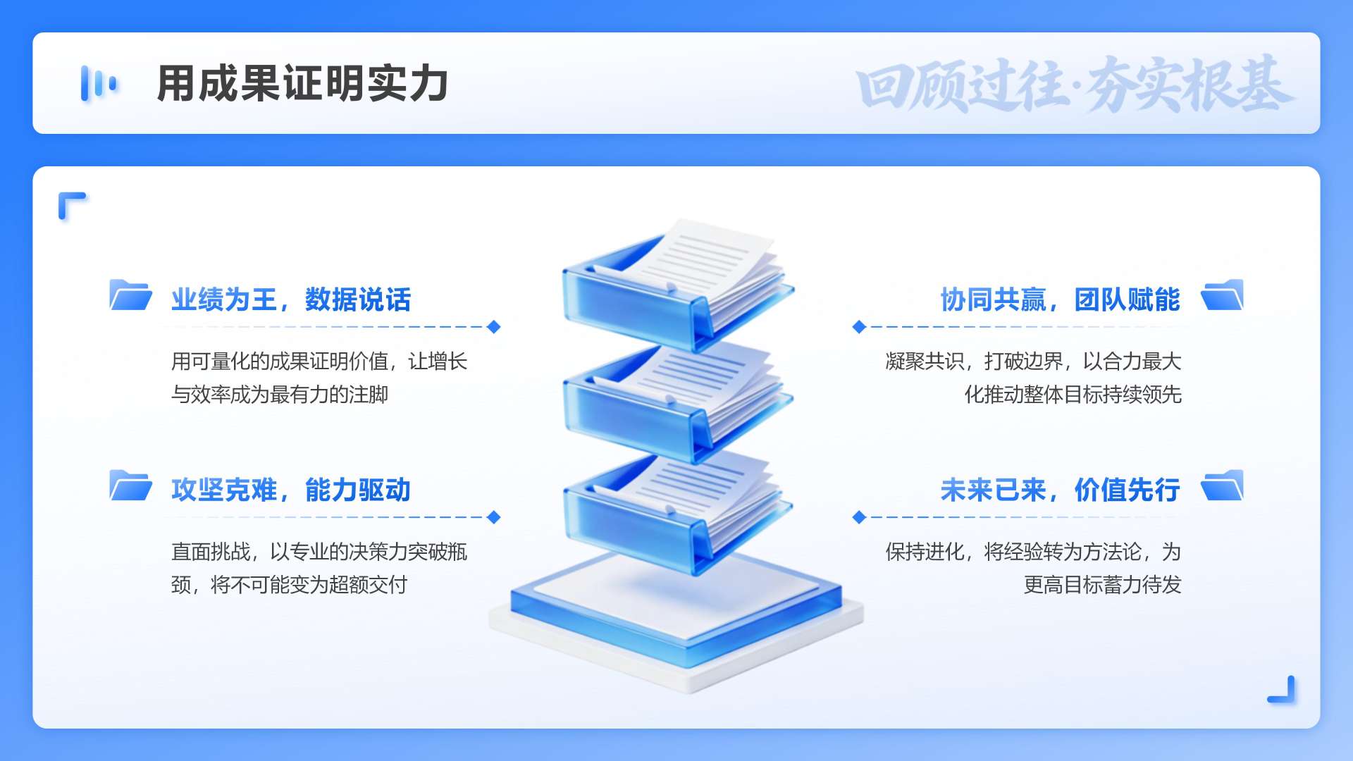 蓝色渐变3D风述职竞聘总分PPT单页