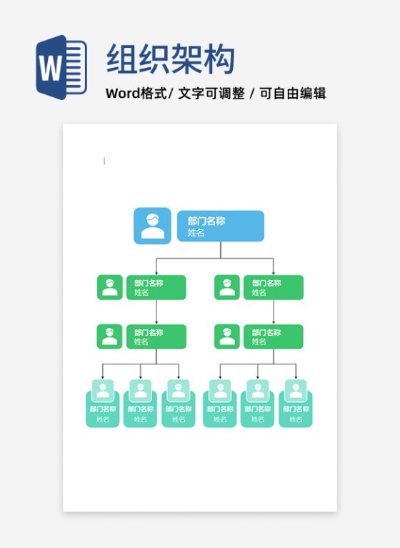 组织架构-蓝绿简约竖版方形word模板