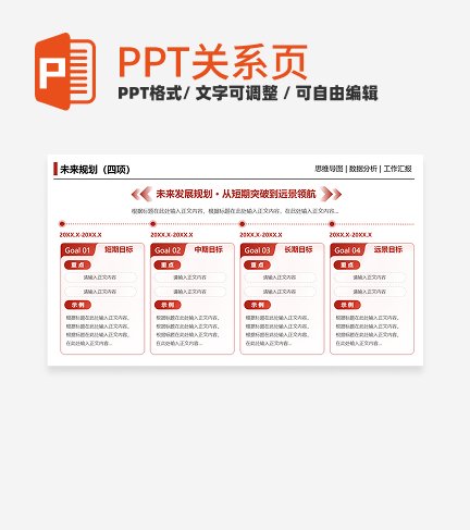 红色简约风商务未来规划四项关系页PPT模板