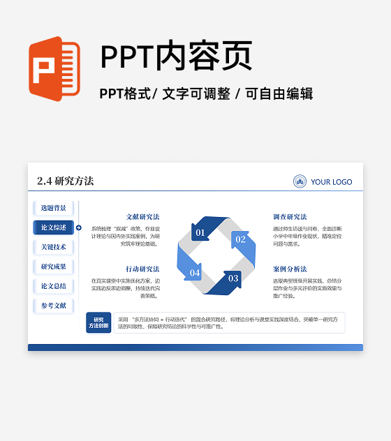研究方法-学术风通用论文答辩开题报告汇报PPT单页