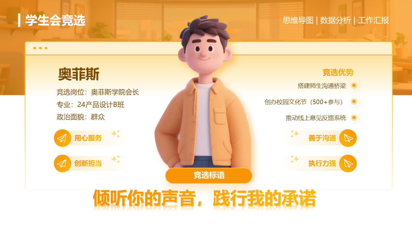 学生会竞选-橙色简约风岗位竞聘关系页PPT单页
