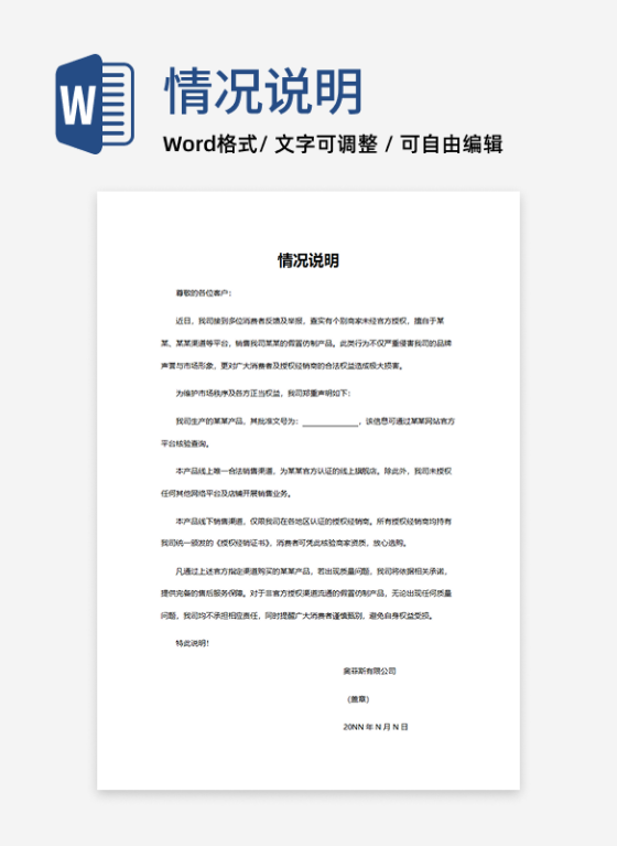 企业产品销售情况说明word模板