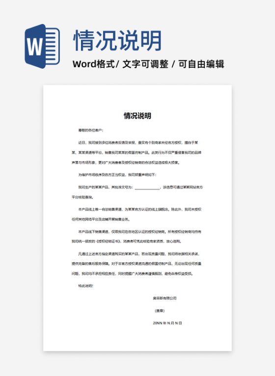 企业产品销售情况说明word模板