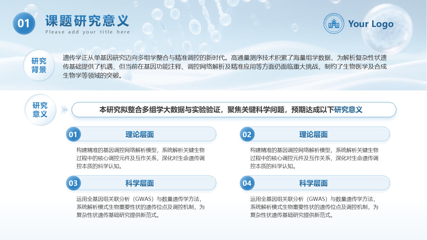 研究意义-蓝色简约生物学术答辩开题报告PPT单页