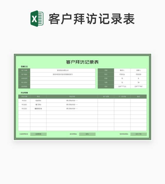 绿色公司客户拜访记录表Excel模板
