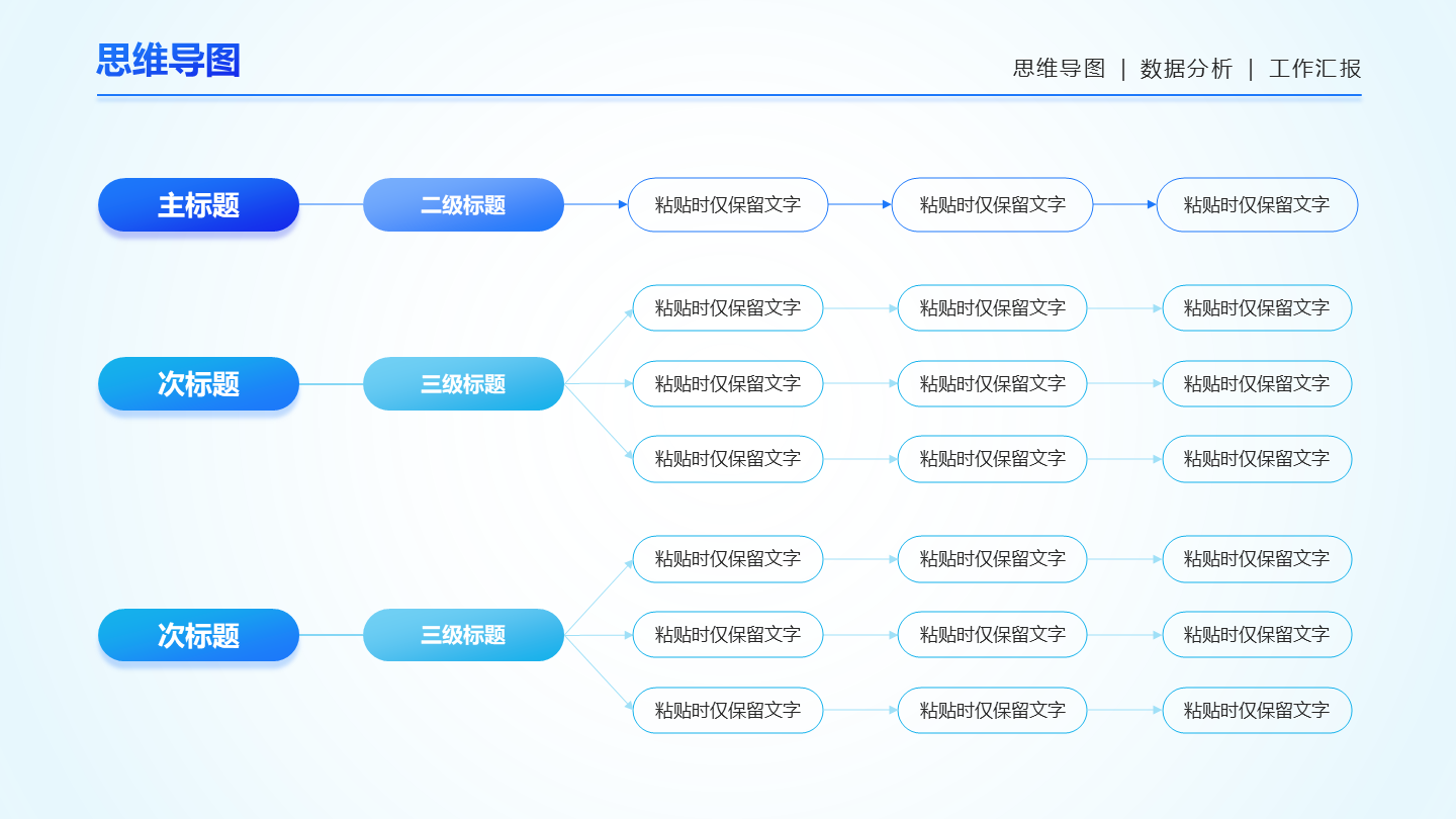 蓝色渐变圆矩思维导图PPT单页