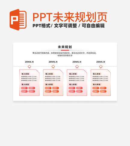 未来规划 - 粉橙色渐变四项时间轴PPT内页