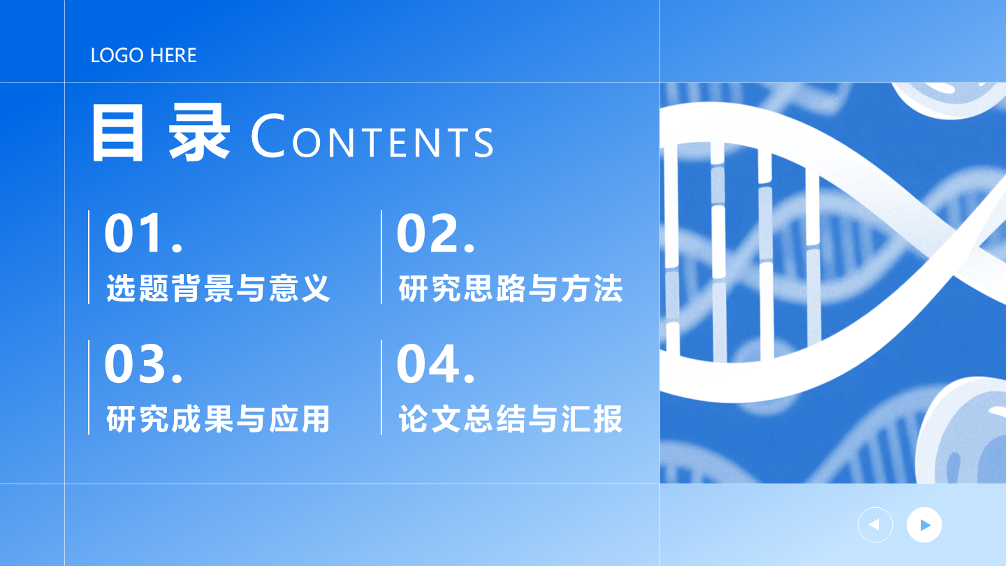目录页-蓝色简约风通用学科学术文献汇报PPT单页