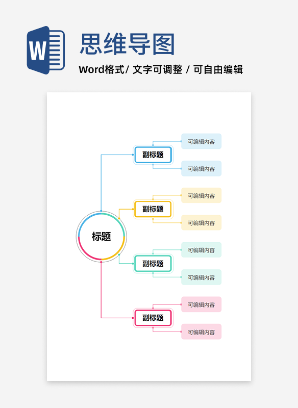 思维导图-彩色简约边框型思维导图word模板