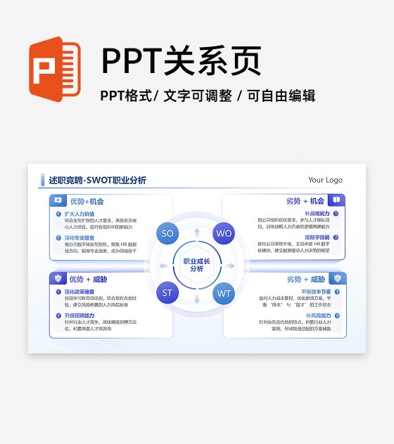 蓝紫色简约SWOT职业分析述职竞聘PPT单页