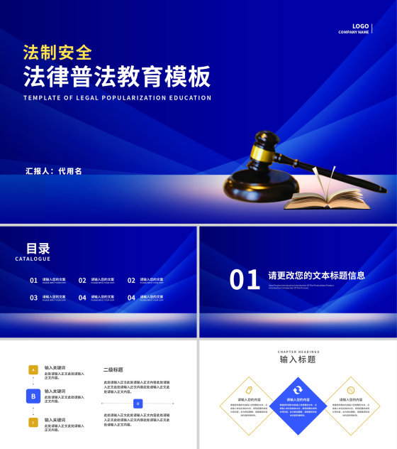 蓝色简约风法律安全科普教育PPT模板