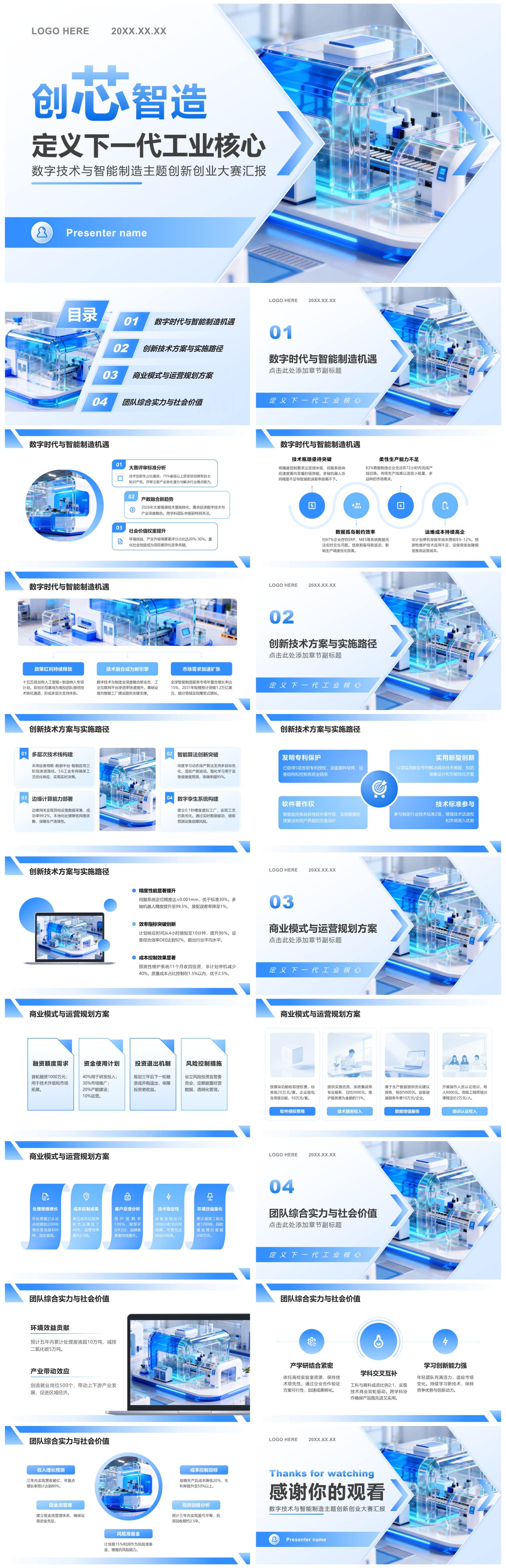 蓝色商务风数字技术与智能主题创新创业大赛PPT模板
