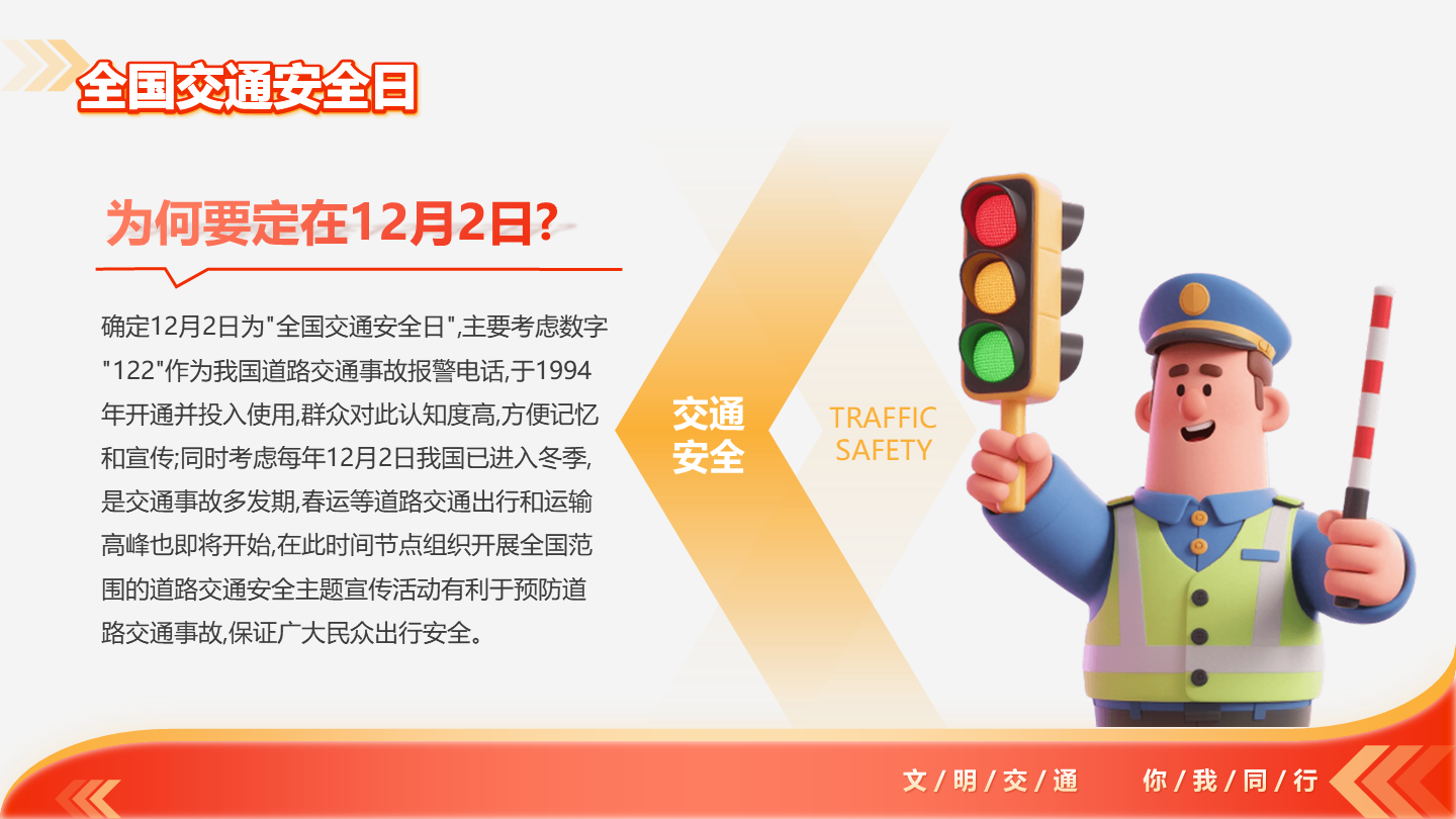 红黄多色简约渐变创意交通安全宣传科普知识PPT单页
