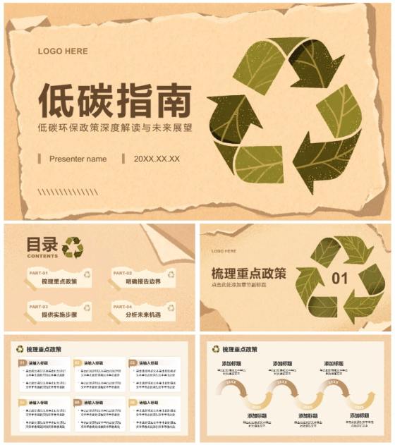 棕色复古风低碳环保政策深度解读汇报PPT模板