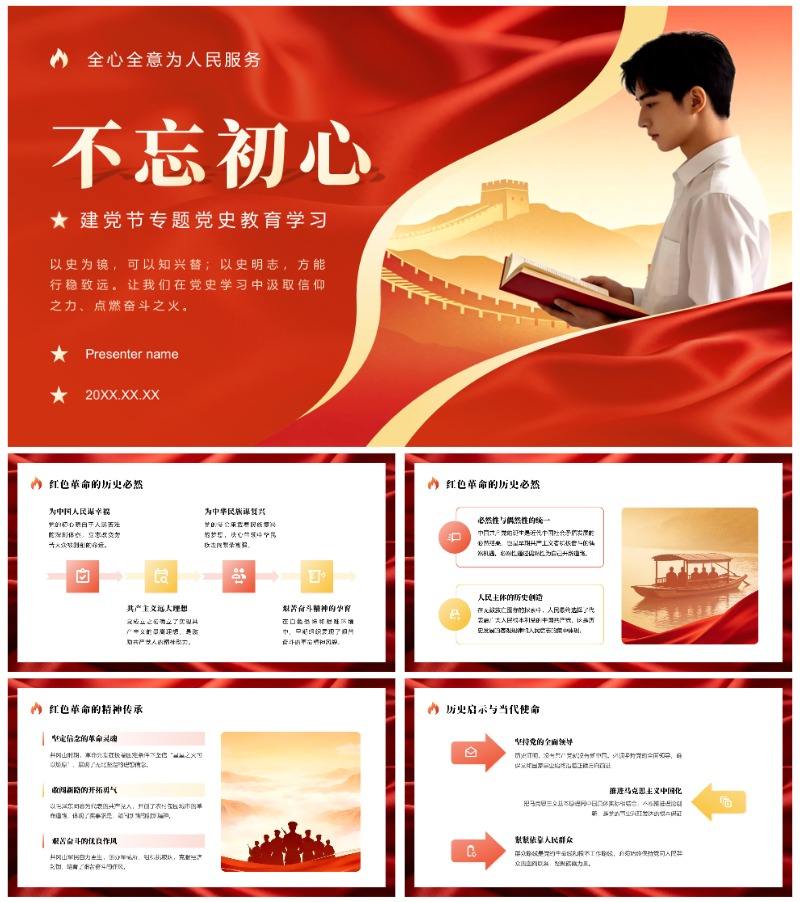 红色党政风七一建党节党史教育学习PPT模板