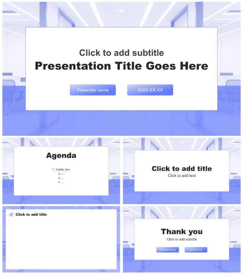 蓝紫渐变简约风季度复盘总结汇报PPT主题模板