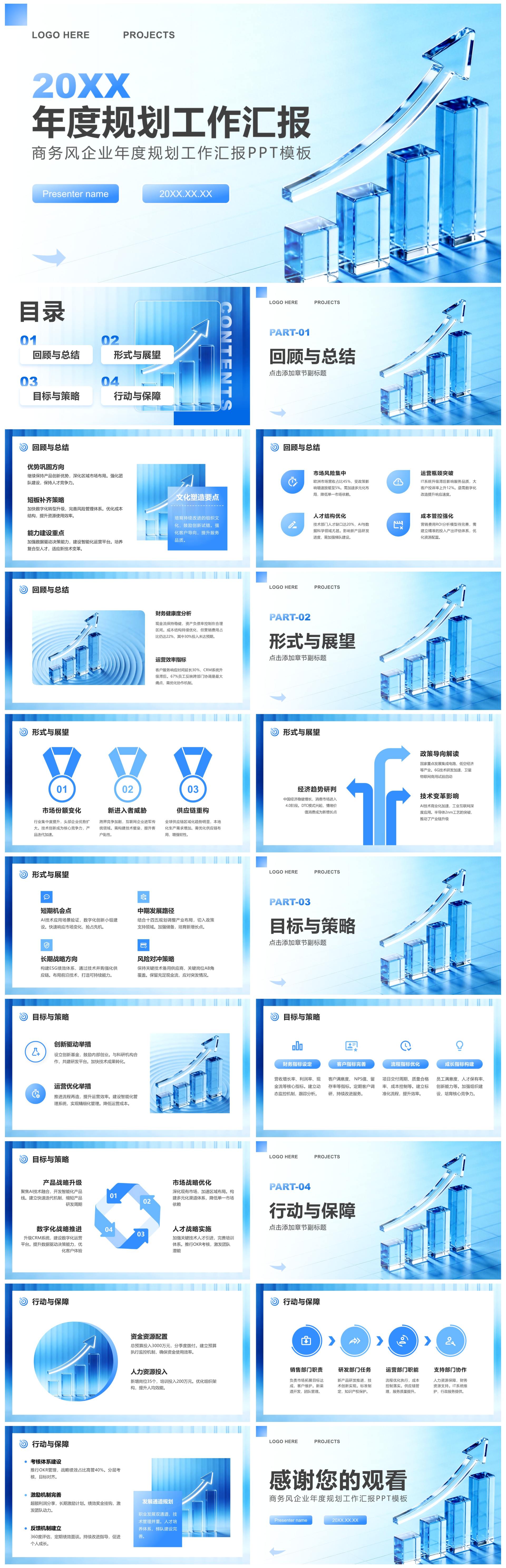 蓝色商务风企业年度规划工作汇报PPT模板