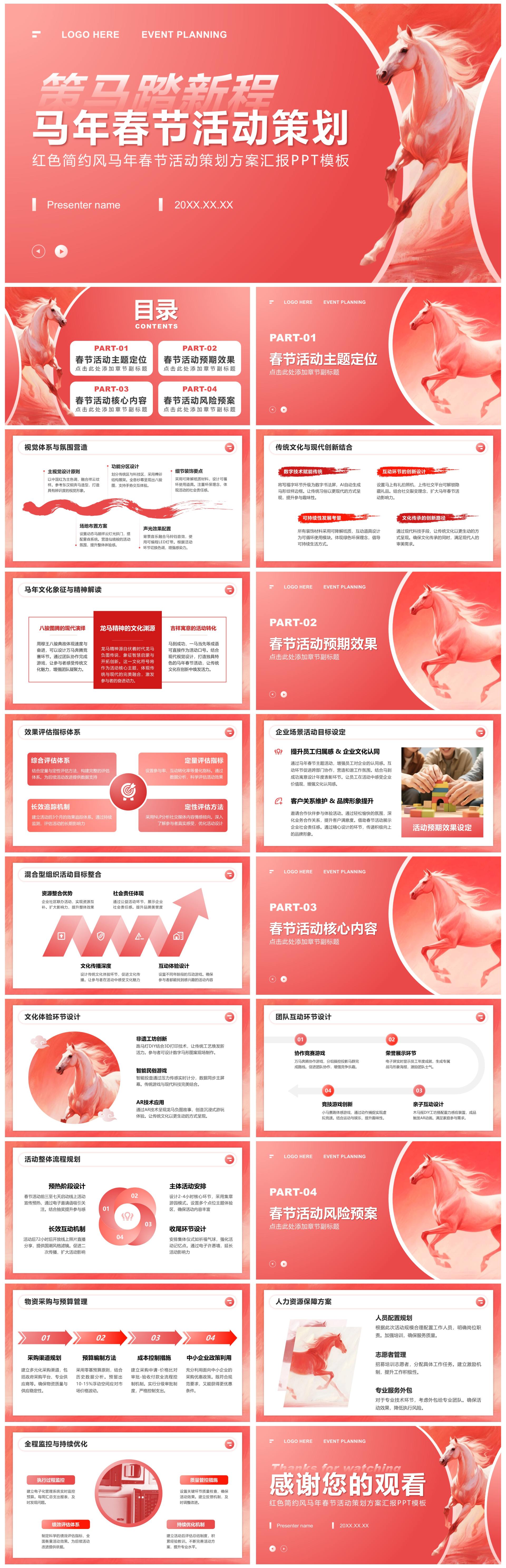 红色简约风马年春节企业活动策划方案PPT模板