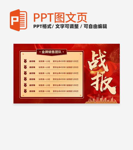 红金色喜报战报排行榜PPT单页