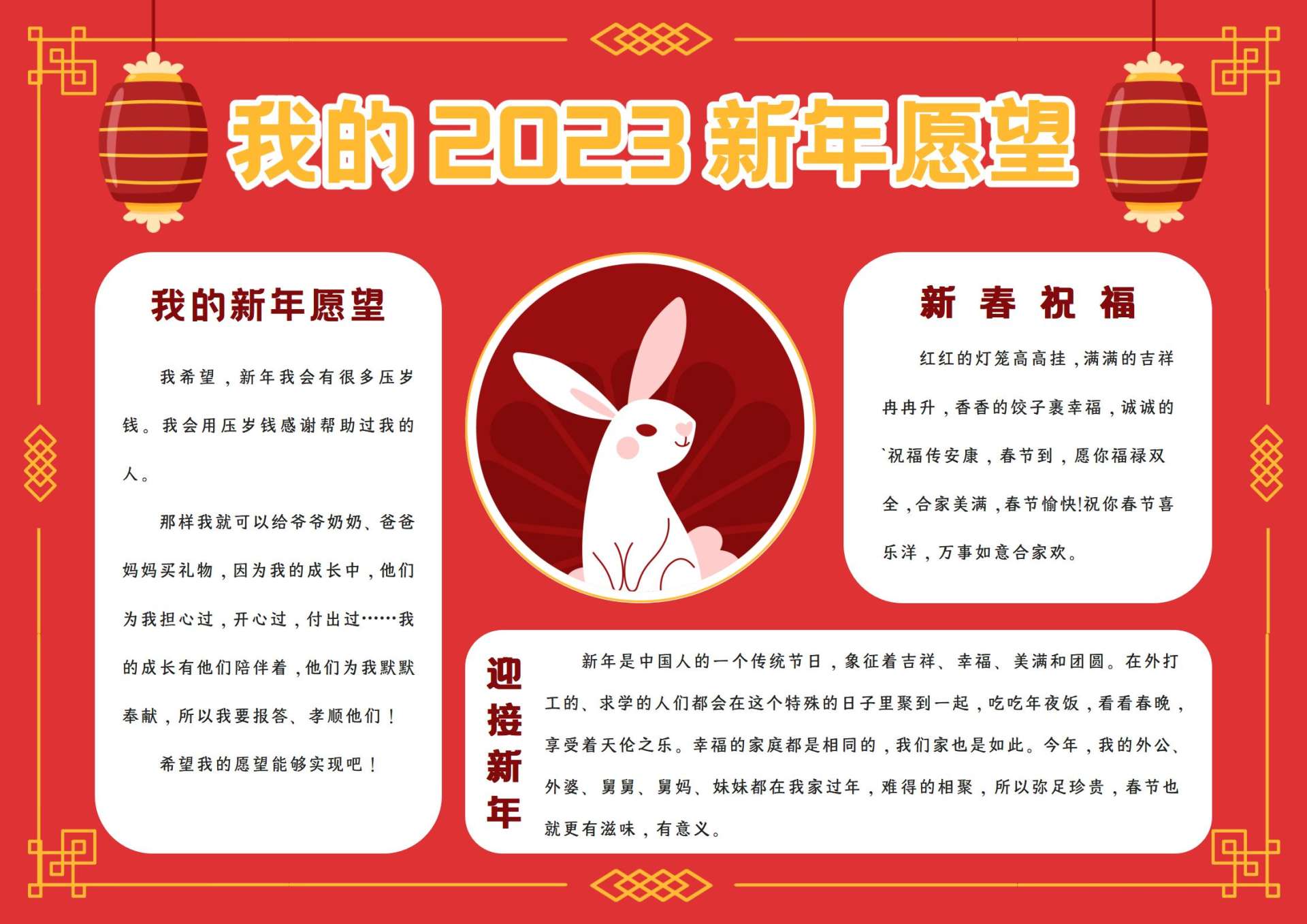 我的2023春节愿望手抄报word模板