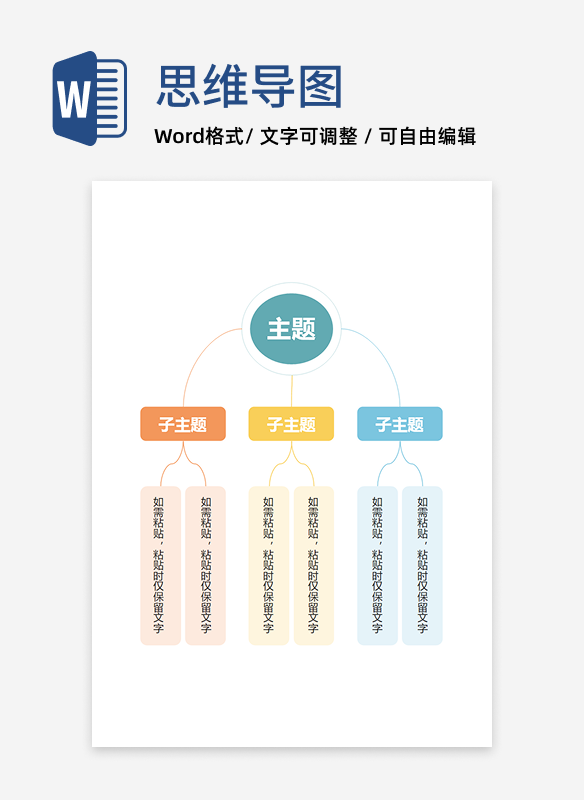 思维导图-彩色简约竖版思维导图word模板