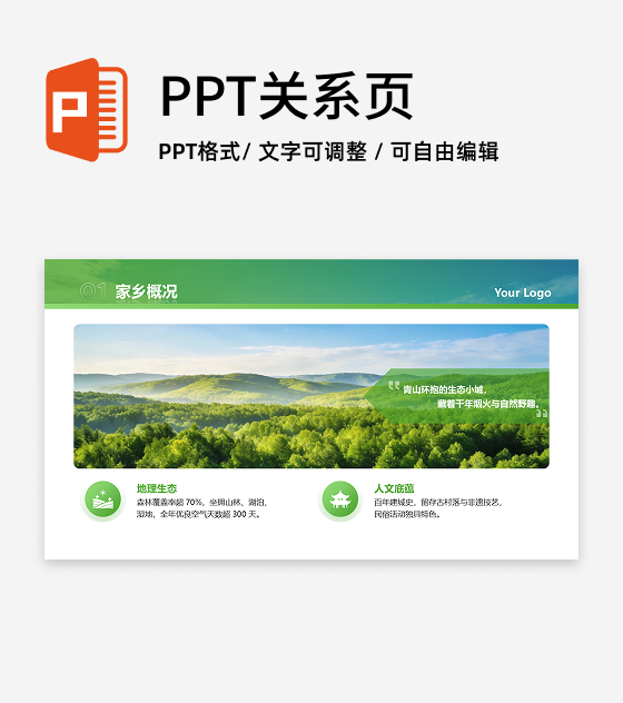 绿色实景简约家乡印象特色图文宣传PPT单页