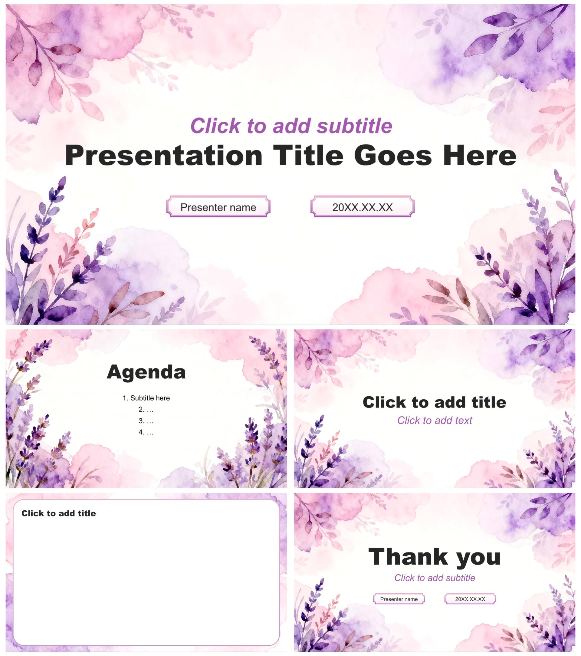 紫粉色小清新风转正述职汇报PPT主题模板