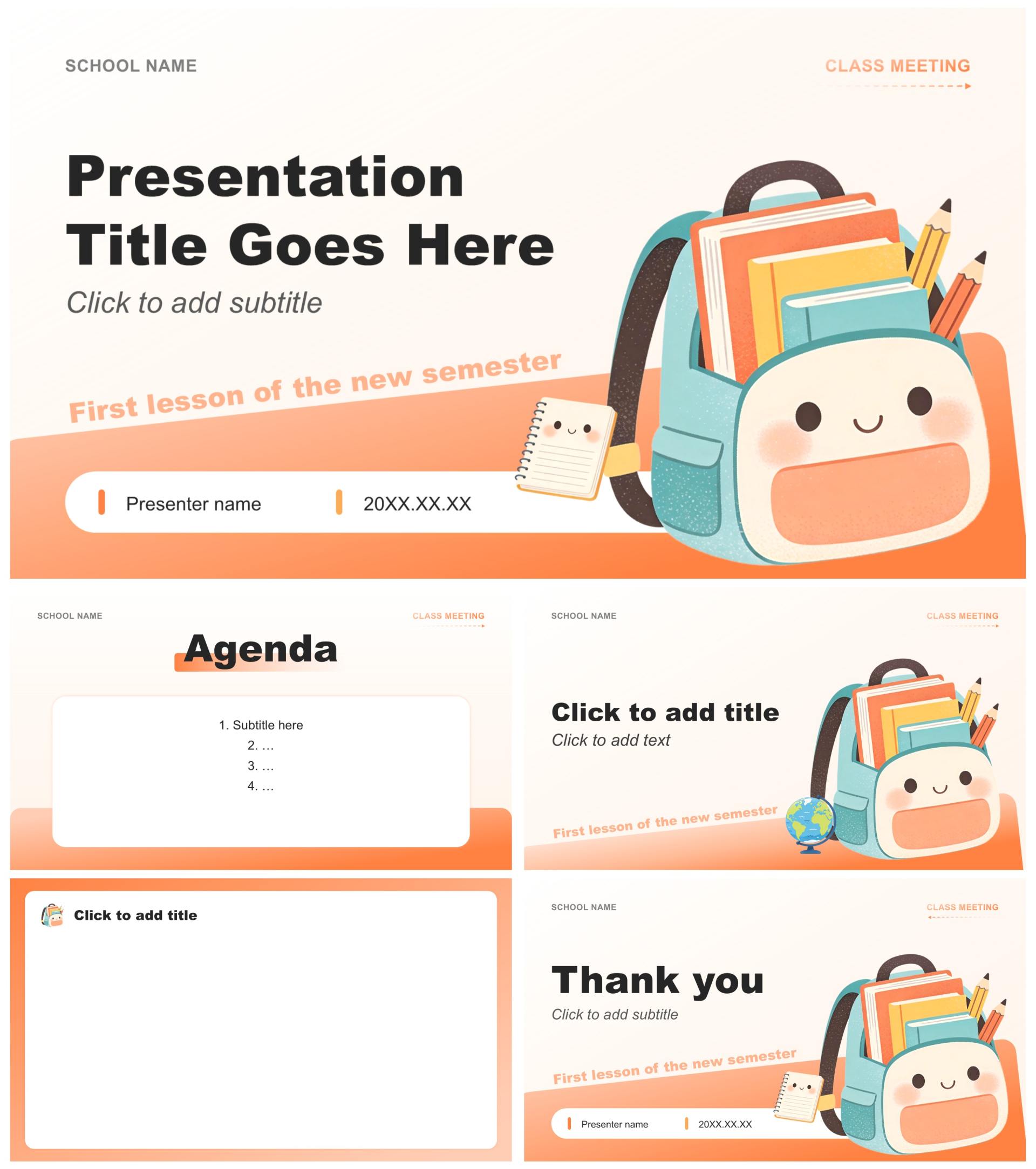 橙色卡通风开学第一课新学期班会课件PPT主题模板
