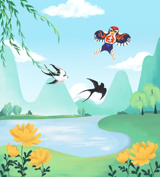 扁平风春天郊外插画素材