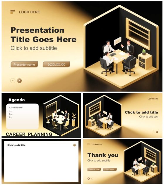 黑金色2.5D插画风大学生职业规划PPT主题模板