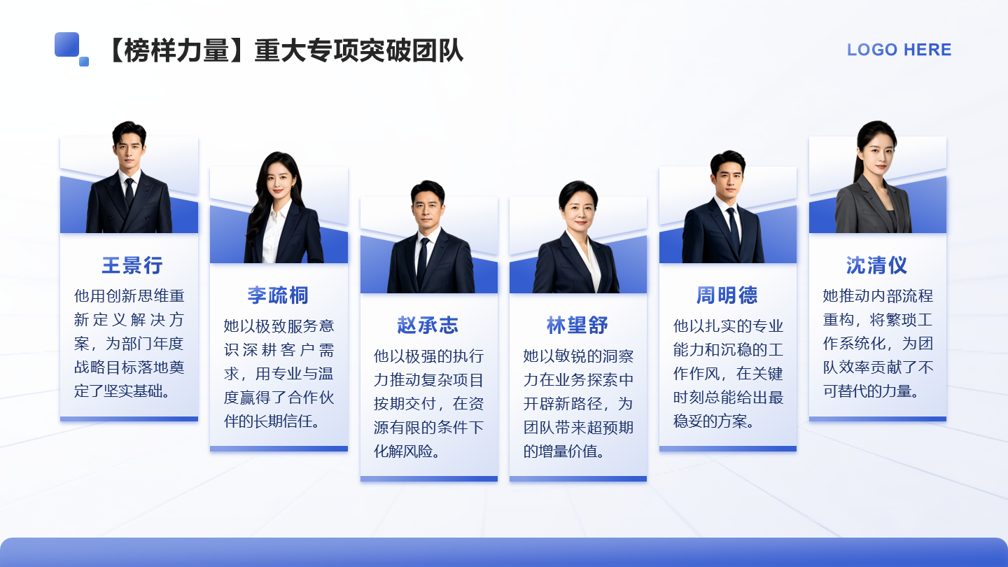 蓝色商务风述职报告人物介绍PPT单页