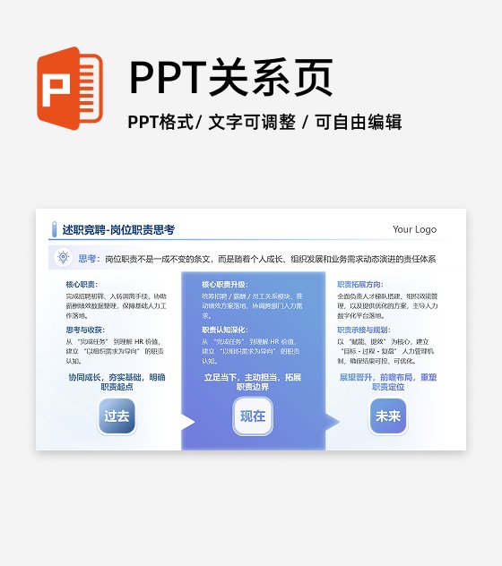 蓝紫色简约岗位职责思考述职竞聘工作汇报PPT单页