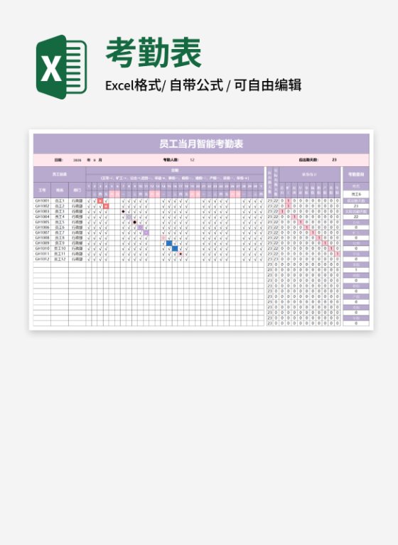 员工当月智能考勤表