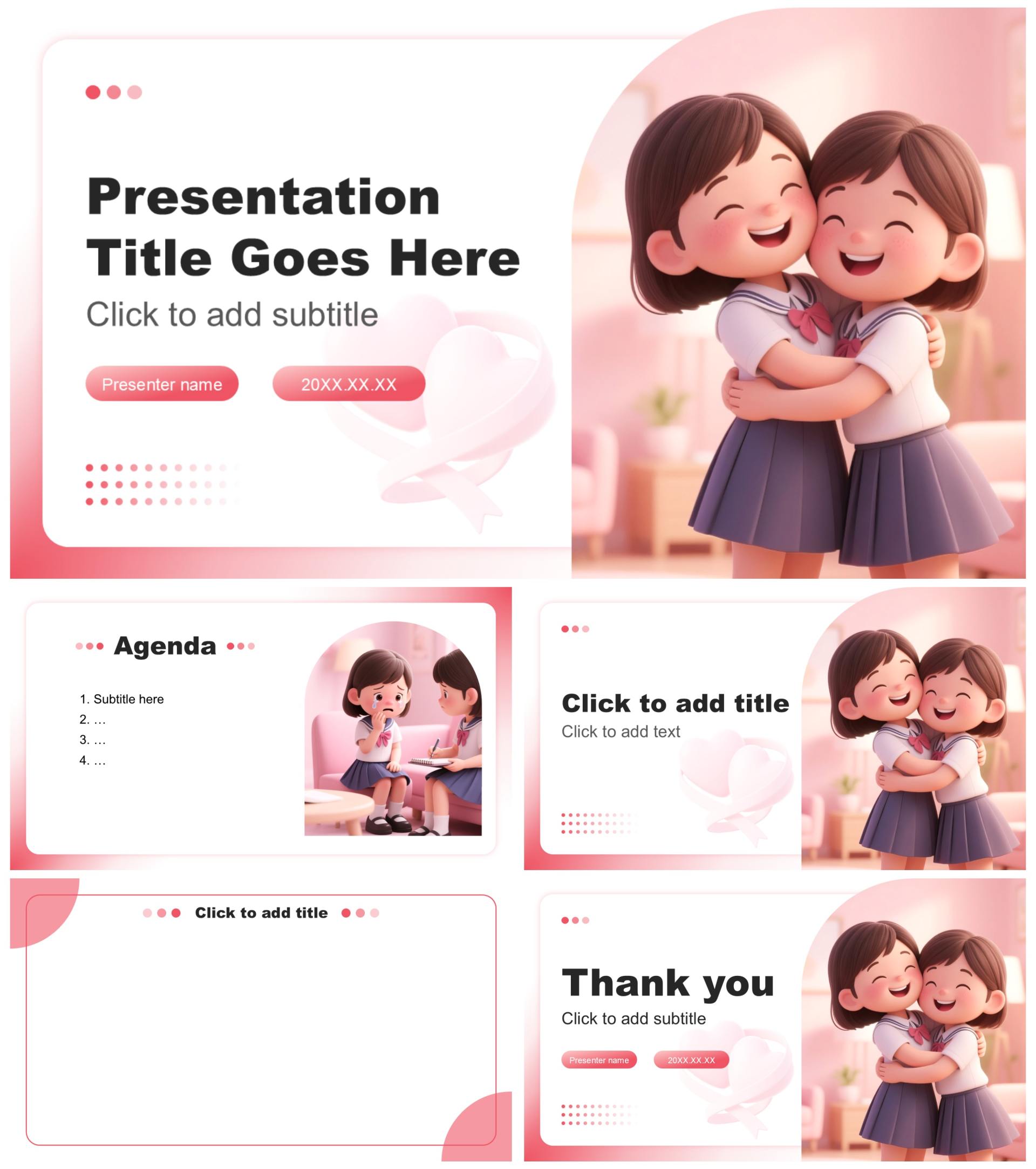 粉色3D小清新风班委竞选演讲PPT主题模板