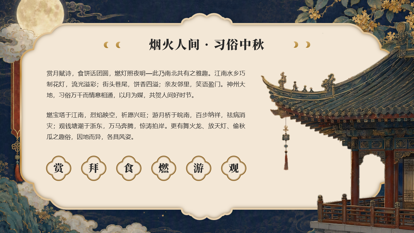 黄色鎏金国风中秋节传统文化习俗介绍PPT单页