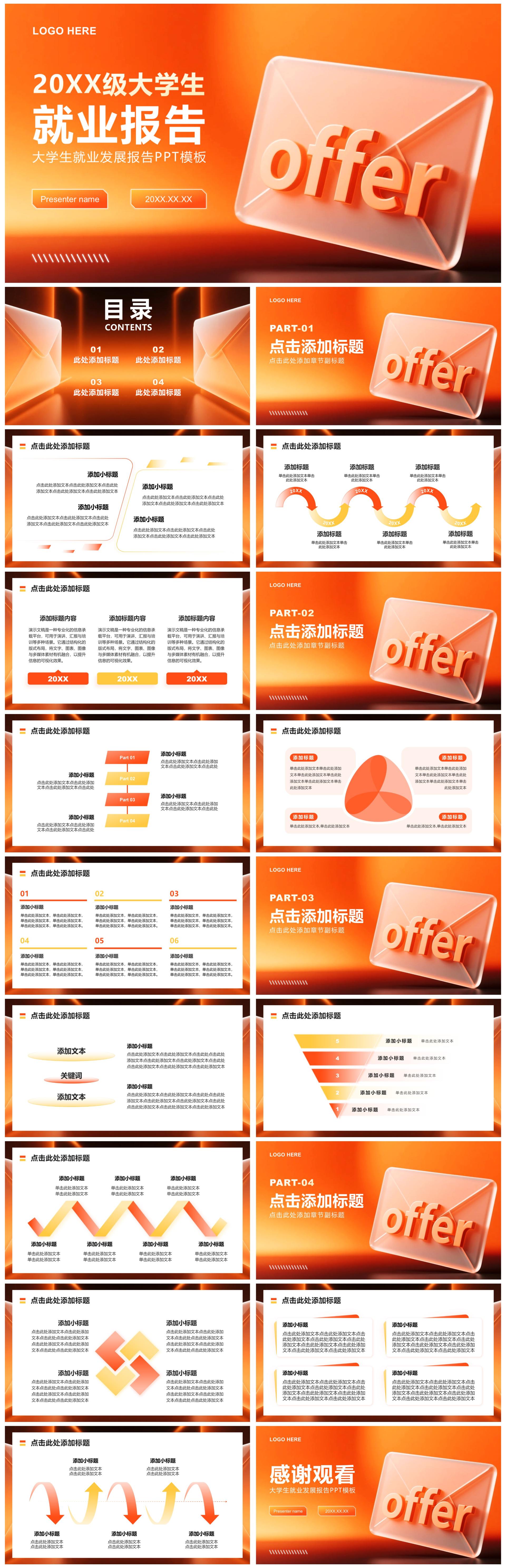 橙黄色商务风大学生就业发展报告PPT模板