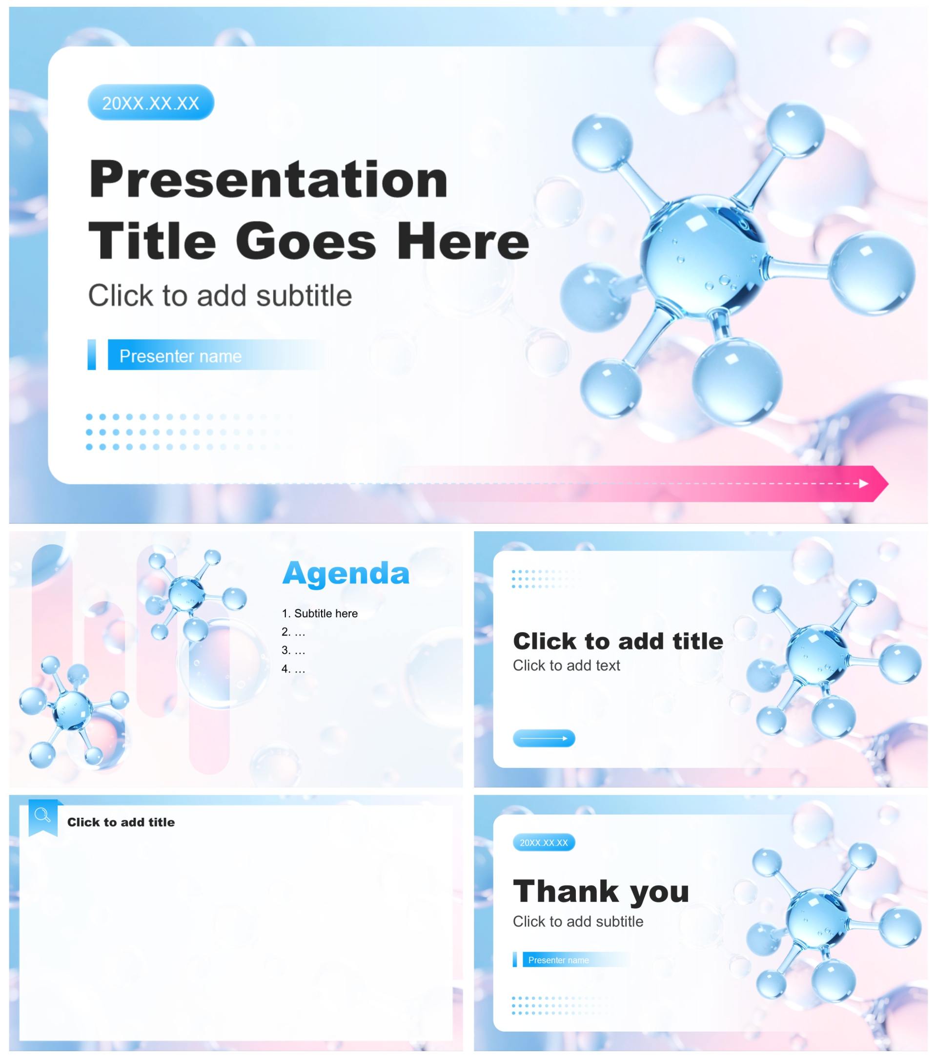 蓝粉色简约风医美医疗行业调研报告PPT主题模板