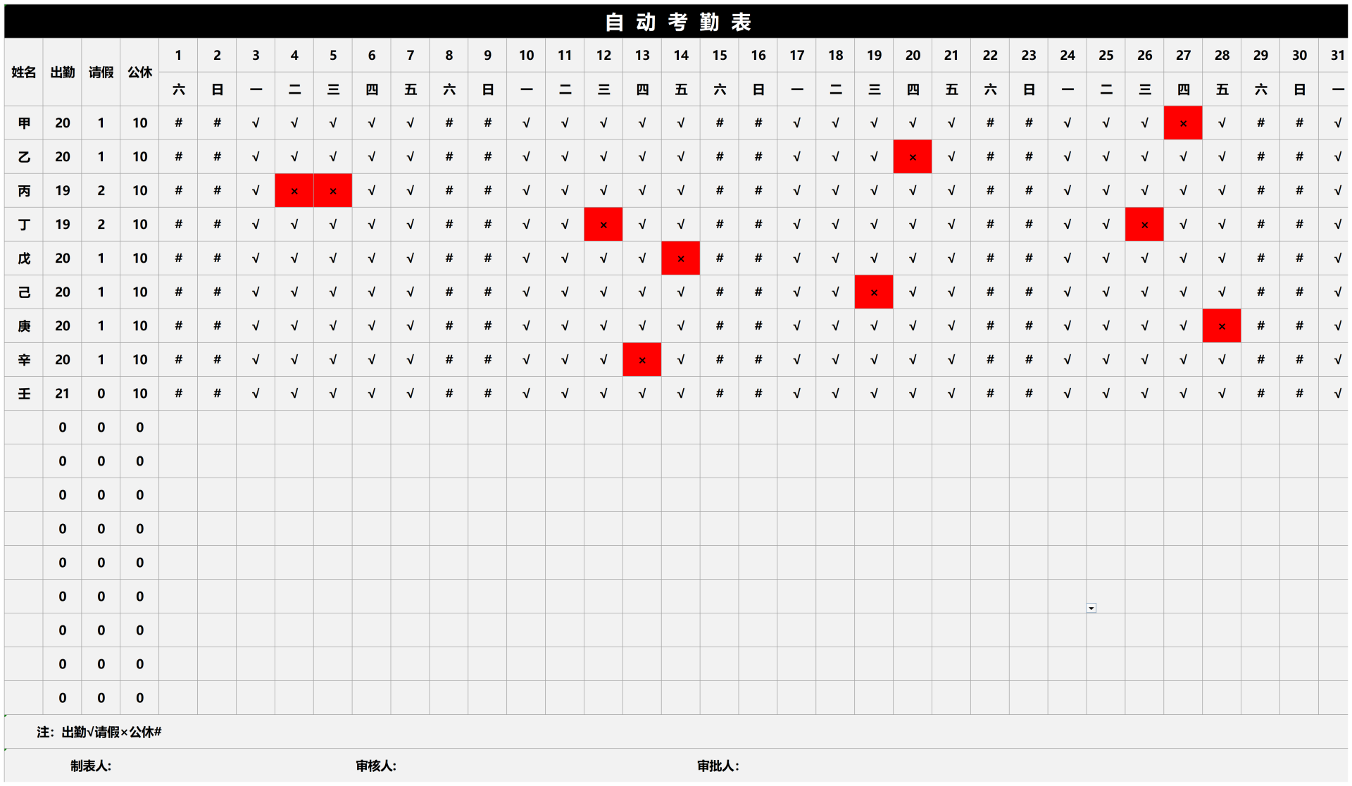 简约自动考勤表Excel模板