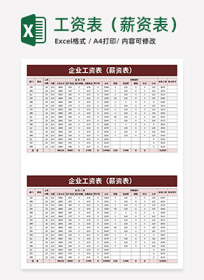 企业工资表薪资表excel模板