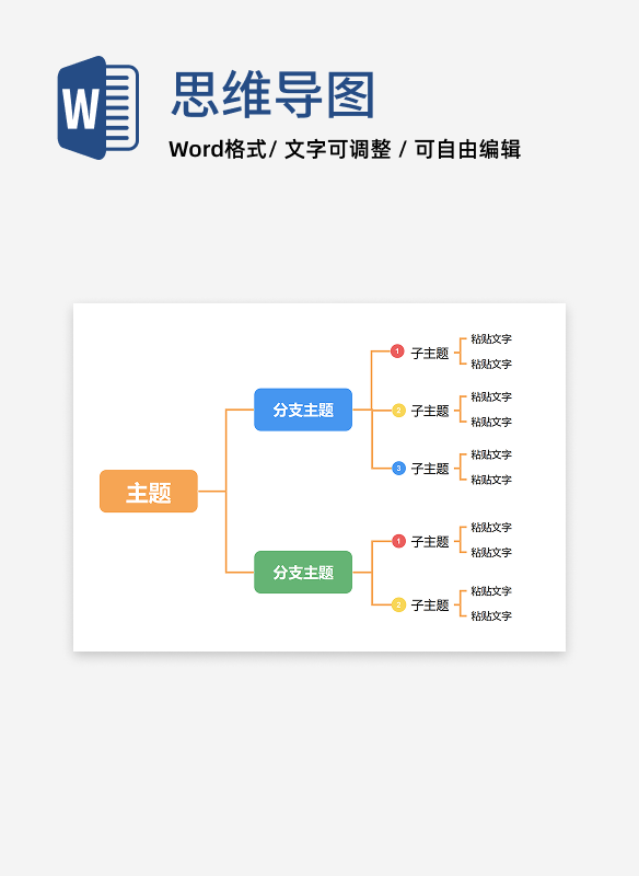 思维导图 - 多彩层级分类思维导图word模板