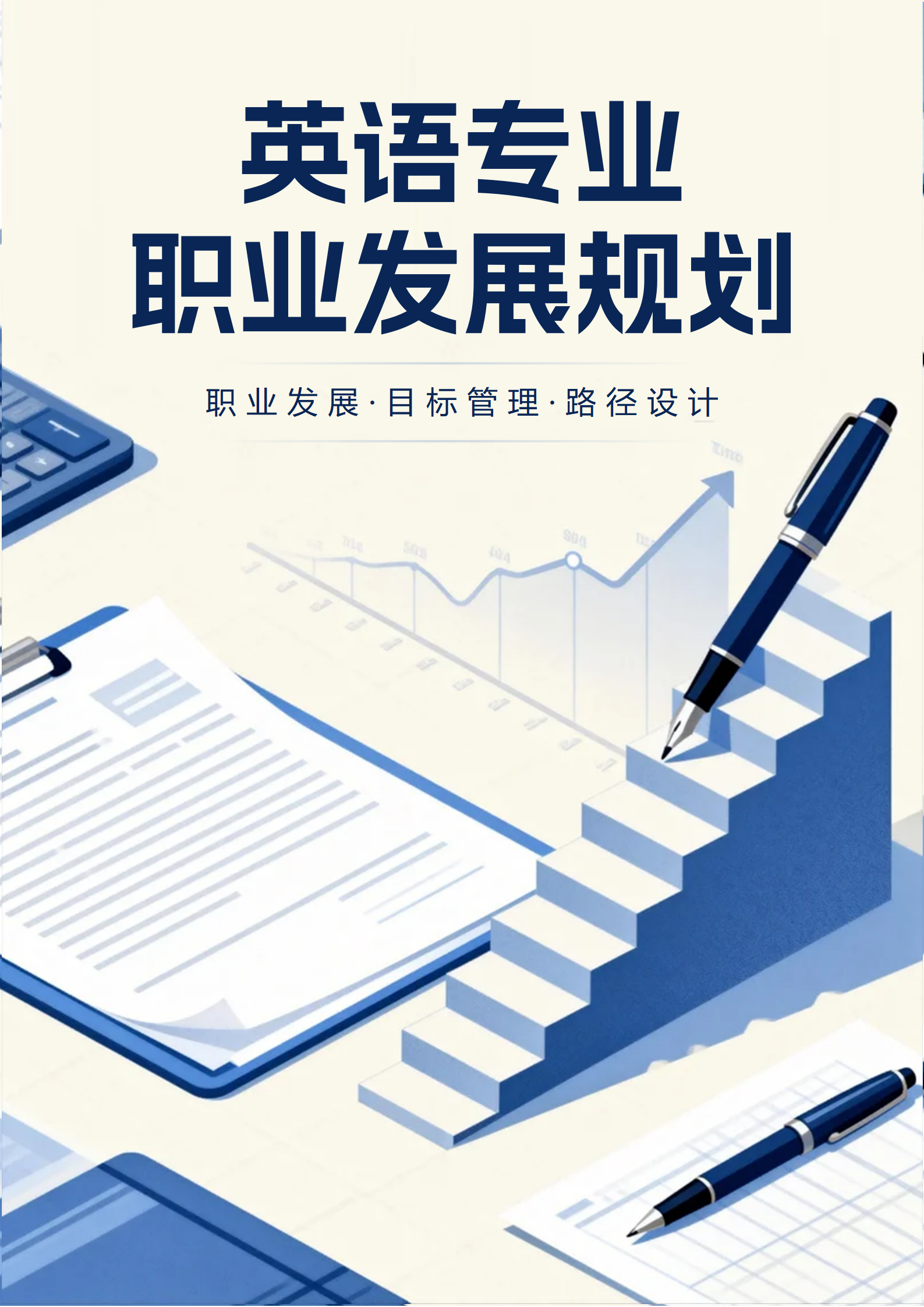 蓝色扁平手绘插画风大学生英语专业职业生涯规划