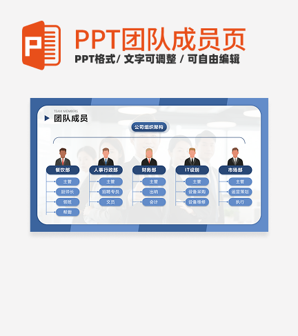 团队成员-商务简约风团队成员PPT单页