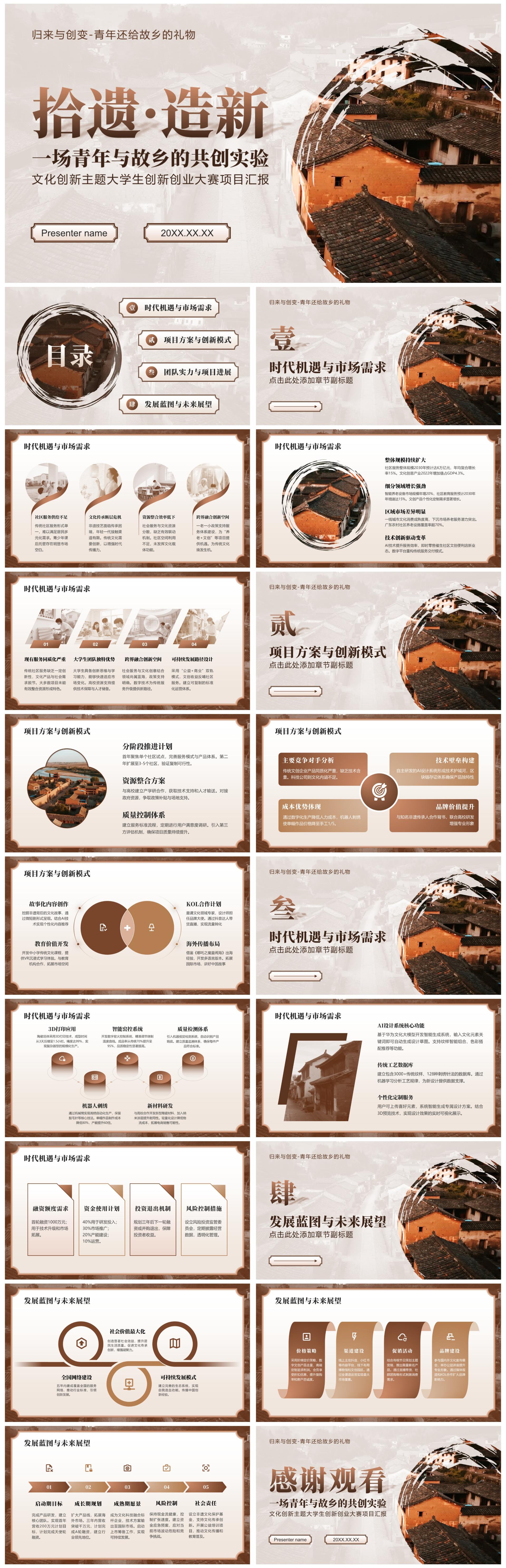 棕色中国风大学生创新创业大赛项目汇报PPT模板